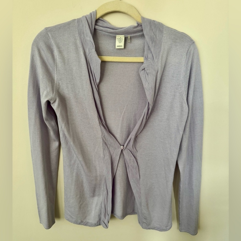 Kinross Women’s XS Light Lavender One Button Cardigan Silk Cashmere